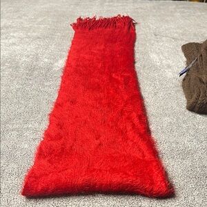 Red Fuzzy Fringe Scarf - Women’s Cozy Winter Wrap